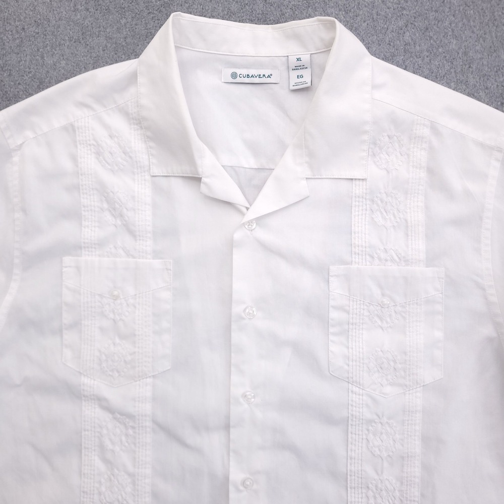 Cubavera Guayabera Shirt Mens XL White Cuban 4 Pocket Embroidered